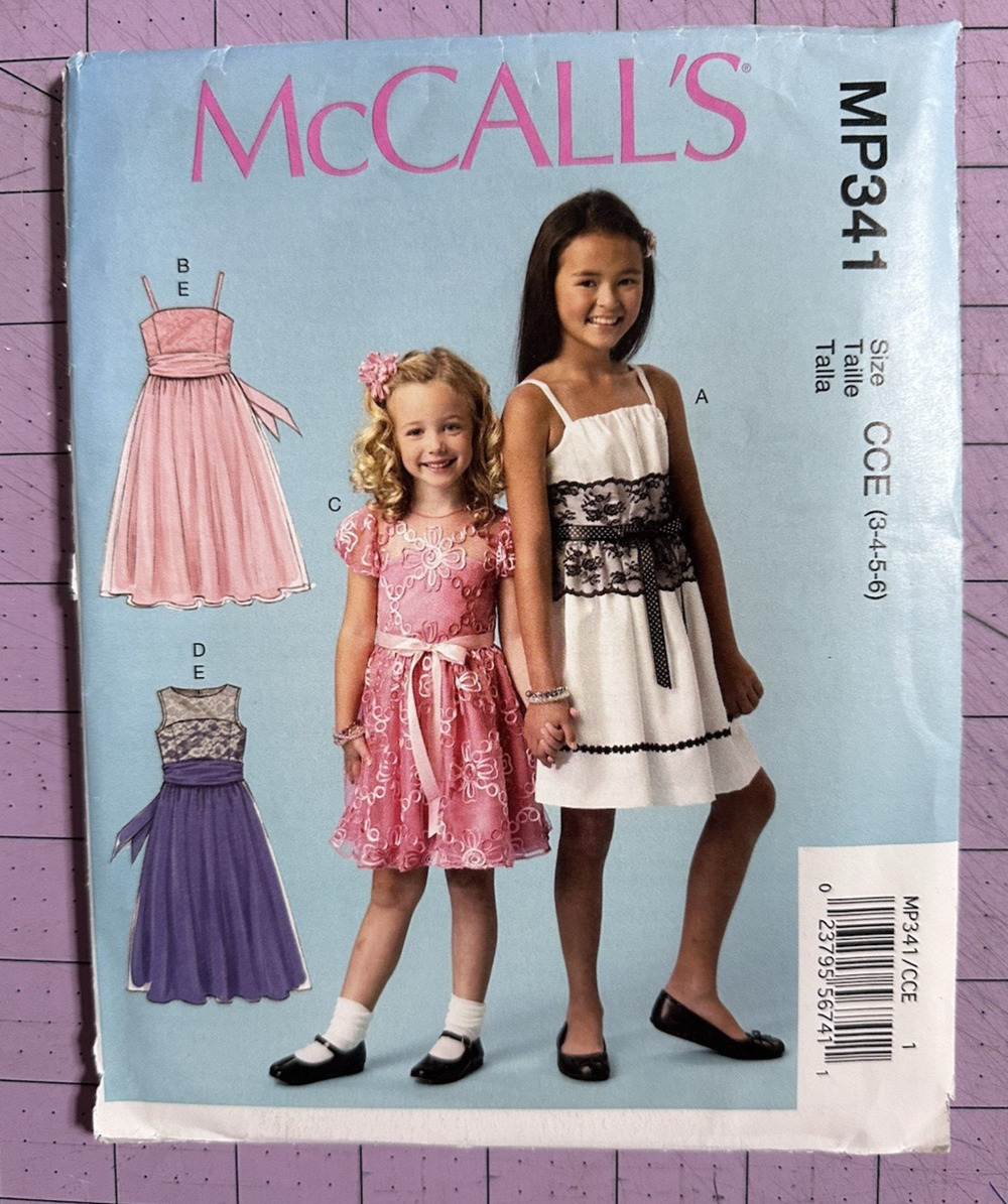 UNCUT-McCall's Pattern #MP341-Girls Party Dress and Sash-Sizes 3 to 6